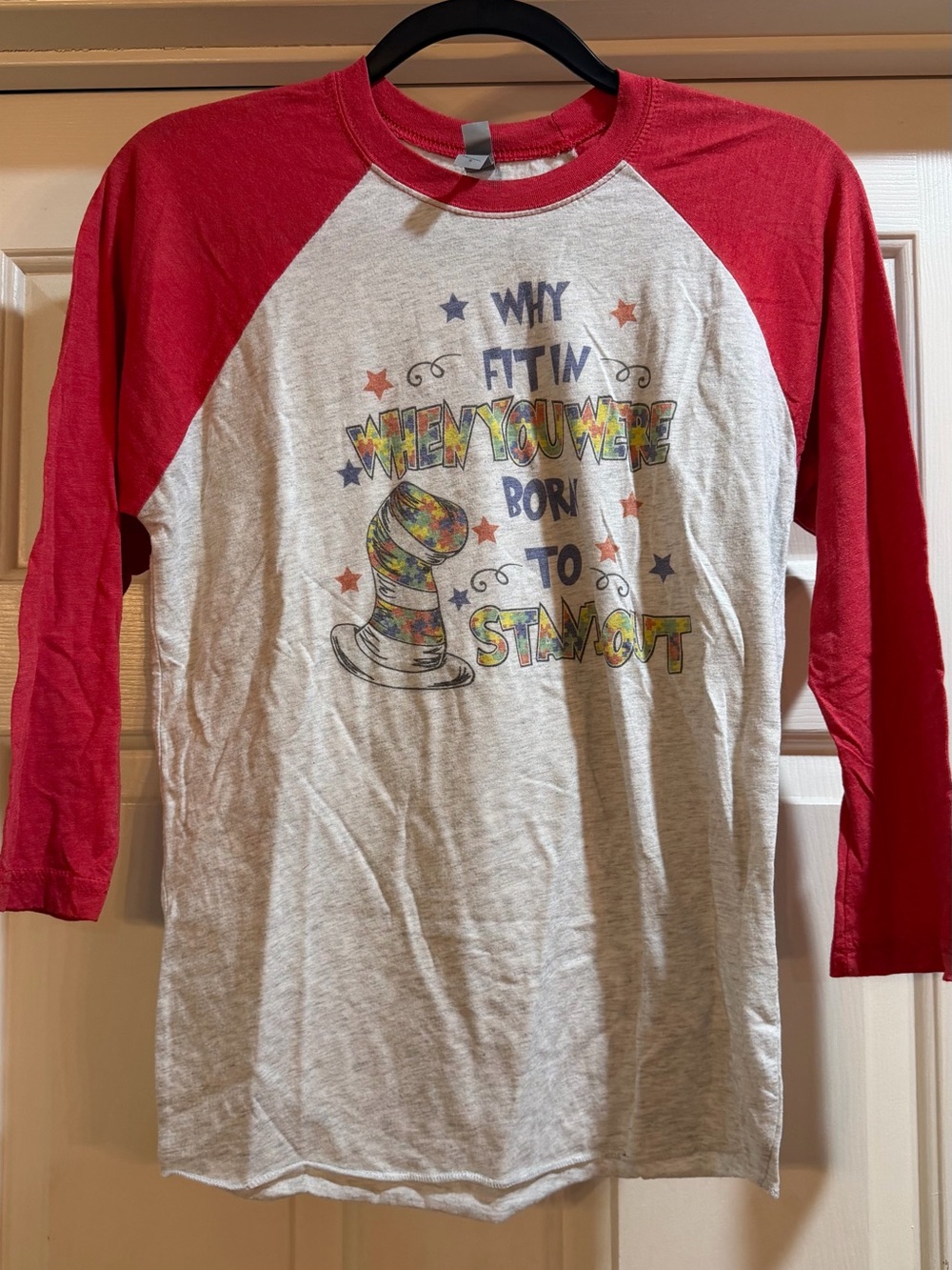 Next Level Apparel Red & White Raglan Graphic Long Sleeve Tee